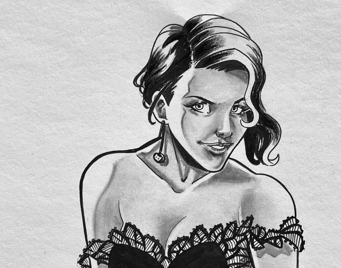frandelgado's tweet photo. 🖤 My ink &amp; charcoal illustration of Selina Kyle in her wedding dress is up for auction on Nerd Crawler! 💍✨ Check it out &amp; place your bids: [https://t.co/CBLwjTonm7]

#SelinaKyle #Catwoman #Auction #ComicArt #NerdCrawler #BatmanFans https://t.co/2vXmyhBjE7