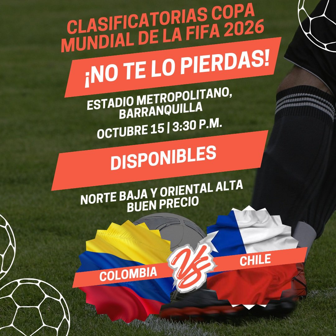 JhurleyC's tweet photo. 🔥Boleteria disponible!🔥
🇨🇴 colombia vs chile🇨🇱
📍 Oriental alta
💸Precio especial con trato presencial.
🤝Entrega segura y confiable.

Más información 📲3160518290/3209376942

#colombiavschile #partidocolombiavschile #boletaspartidocolombia
#barranquilla
#Estadiobarranquilla https://t.co/TiMp3hJBtX