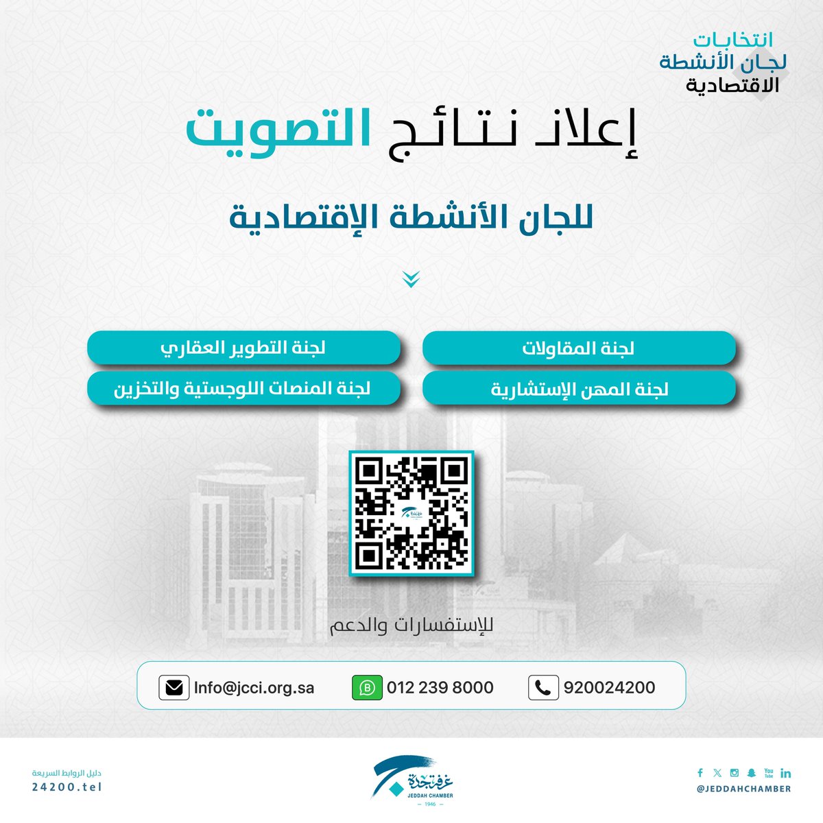 JeddahChamber's tweet photo. إعلان نتائج التصويت للجان الأنشطة الإقتصادية بـ #غرفة_جدة 

عبر الرابط التالي
https://t.co/gtObi4TQEN

#لجنة_المقاولات #لجنة_التطوير_العقاري #لجنة_المهن_الإستشارية #لجنة_المنصات_اللوجستية_والتخزين
#لجان_الأنشطة_الإقتصادية
#صوتك_أمانة https://t.co/mKuT9Xigum
