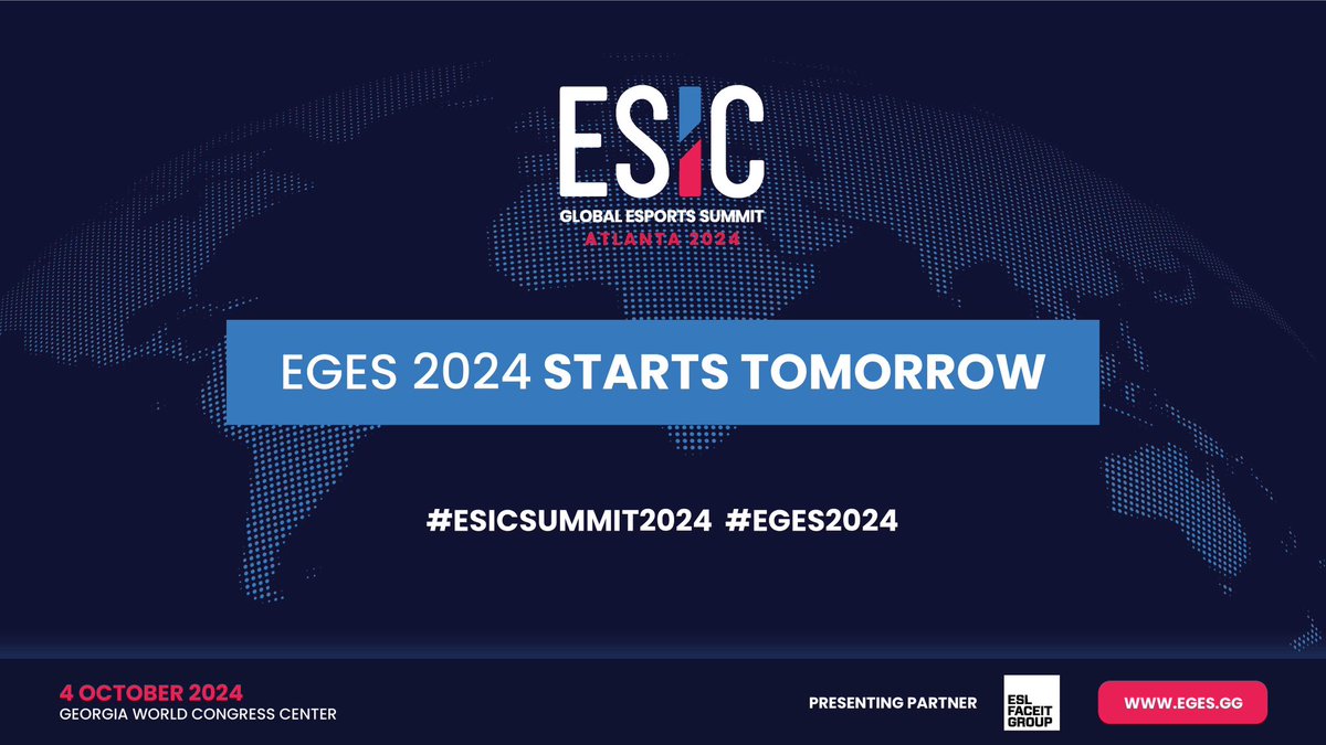 The wait is almost over! Tomorrow, we kick off the ESIC Global Esports Summit 2024 at the Georgia World Congress Center in Building C, Level 1.

#ESICSummit2024 #EGES2024