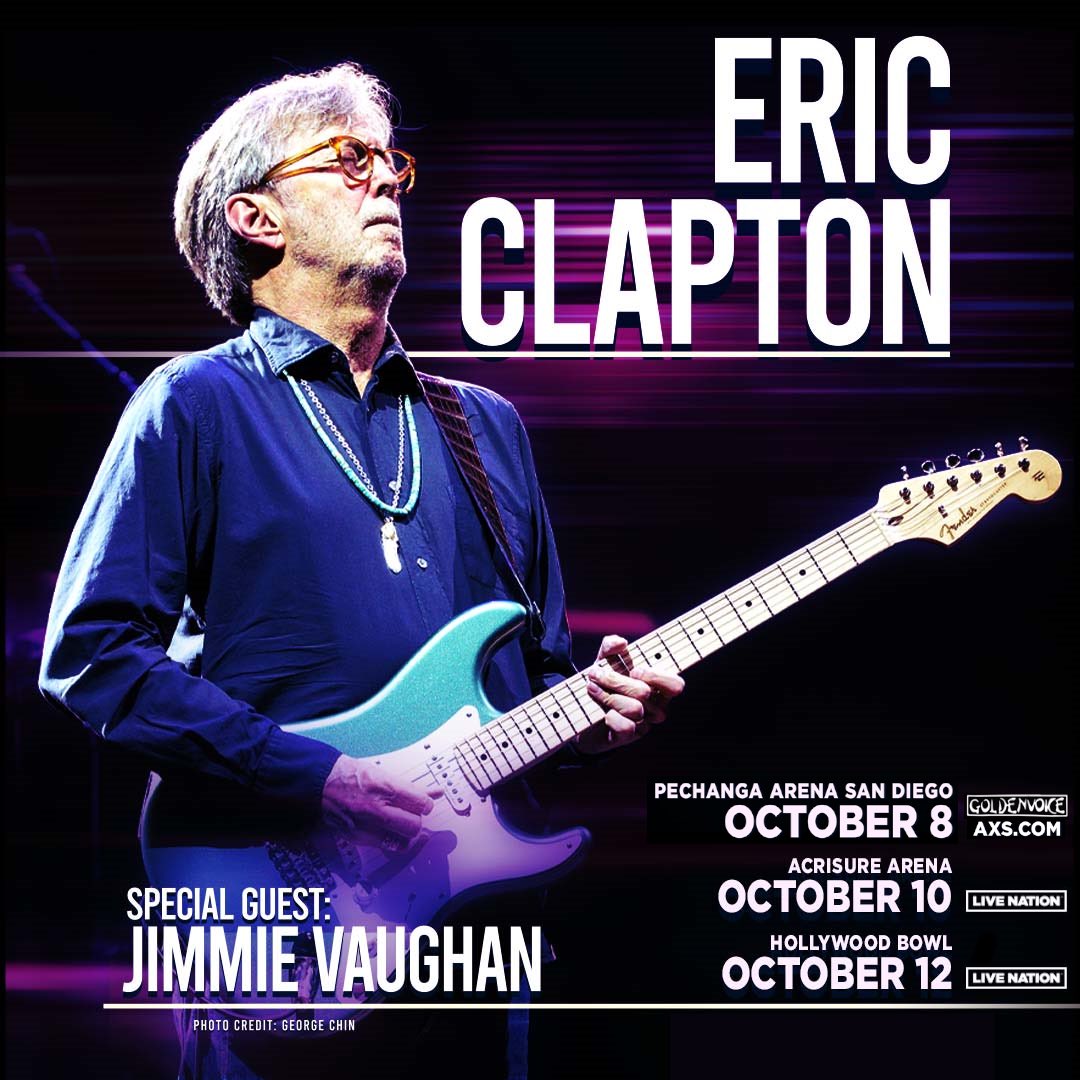Eric Clapton heads to Southern California for three shows next week! 

10/8 San Diego, CA - <a href="/PechangaArenaSD/">Pechanga Arena San Diego</a> 
10/10 Palm Desert, CA -  <a href="/AcrisureArena/">Acrisure Arena in Greater Palm Springs</a> 
10/12 Los Angeles, CA - <a href="/HollywoodBowl/">Hollywood Bowl</a> 

Tickets + info at EricClapton.com