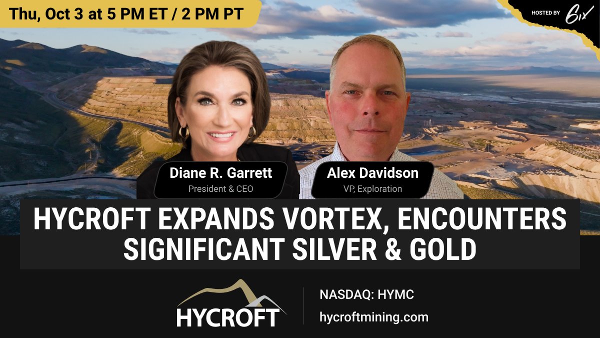 Join me and Alex Davidson, Hycroft's VP Exploration for a webinar at 5pmET/2pmPT today. We'll be discussing this morning's news release and taking your questions live.

Register here: events.6ix.com/preview/hycrof…