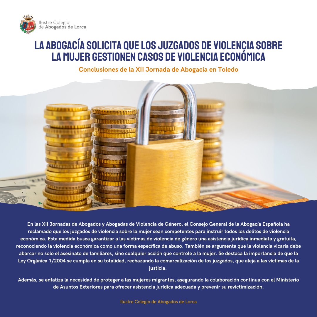 icalorca's tweet image. Durante las XII Jornadas de Abogados de Violencia de Género, se propuso que los juzgados de violencia sobre la mujer manejen delitos económicos, garantizando asistencia jurídica inmediata a las víctimas. Además, se busca proteger a las mujeres migrantes. ⚖️