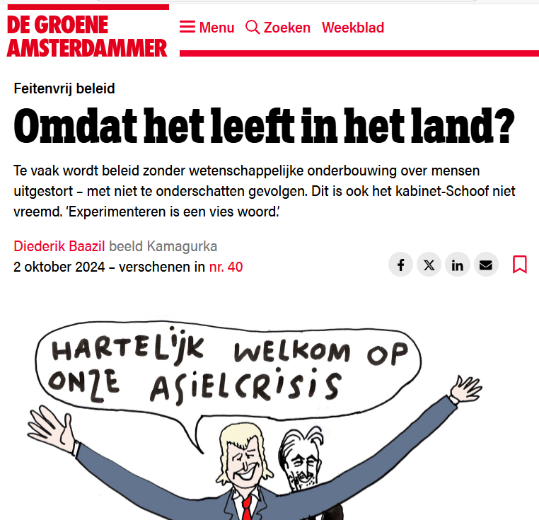 Opruiend artikel in de Groene deze week, met stevige uitspraken van @DurRobert en mij over feitenvrij beleid groene.nl/artikel/omdat-…