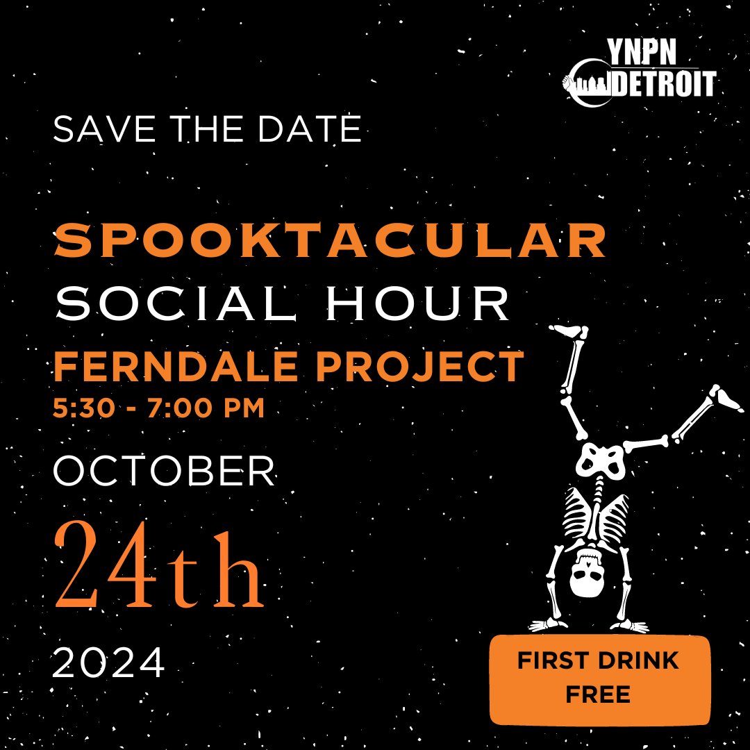 YNPNDetroit's tweet photo. Mark your calendars for October 24, 2024, and join YNPN for a Spooktacular Social Hour at Ferndale Project! We're thrilled to connect, network, and hear all about your enthusiasm for the nonprofit sector! Sign up at this link: https://t.co/FJLroYzpMj https://t.co/7FnM5LwzyS