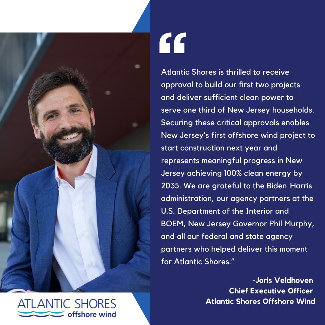 Atlantic Shores Offshore Wind (@atlshoreswind) on Twitter photo ICYMI: On 10/1, ASOW Projects 1 & 2 received Construction and Operations Plan (COP) approvals from the <a href="/BOEM/">Bureau of Ocean Energy Management</a>! ASOW Project 1 is NJ’s 1st OSW project. Combined, Projects 1 & 2, will generate enough renewable energy to serve more than 1M #NewJersey homes.
shorturl.at/FvBTw ICYMI: On 10/1, ASOW Projects 1 & 2 received Construction and Operations Plan (COP) approvals from the <a href="/BOEM/">Bureau of Ocean Energy Management</a>! ASOW Project 1 is NJ’s 1st OSW project. Combined, Projects 1 & 2, will generate enough renewable energy to serve more than 1M #NewJersey homes.
shorturl.at/FvBTw