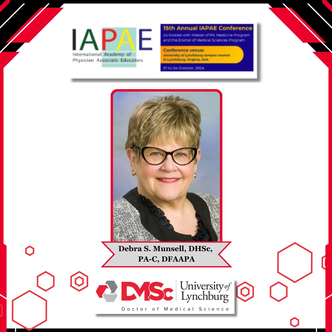 DMSc_Lynchburg's tweet photo. The Univ of Lynchburg’s School of Medicine &amp; Health Sciences highlights our faculty who will be presenting today in the West Room of Drysdale Student Center during the 15th Annual IAPAE Conference. Jeremy Welsh @ 1:00 pm; Debra Munsell @ 2:30 pm; Jenna Rolfs @ 4:20 pm. https://t.co/lnFxf7aLEk