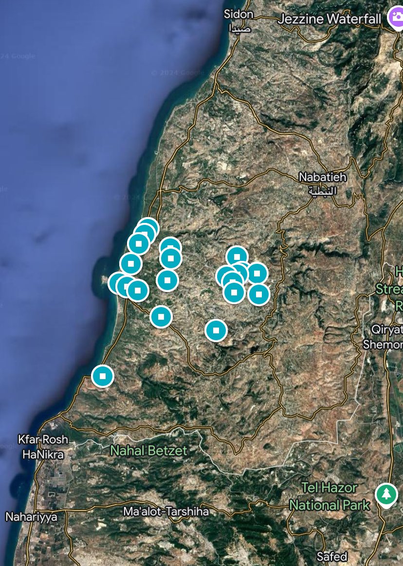 JohnJoeRegan's tweet photo. On October 2nd, they ordered the evacuation of various villages clustered to the north and east of Tyre, still south of the Litani river: https://t.co/K4S37D58IK