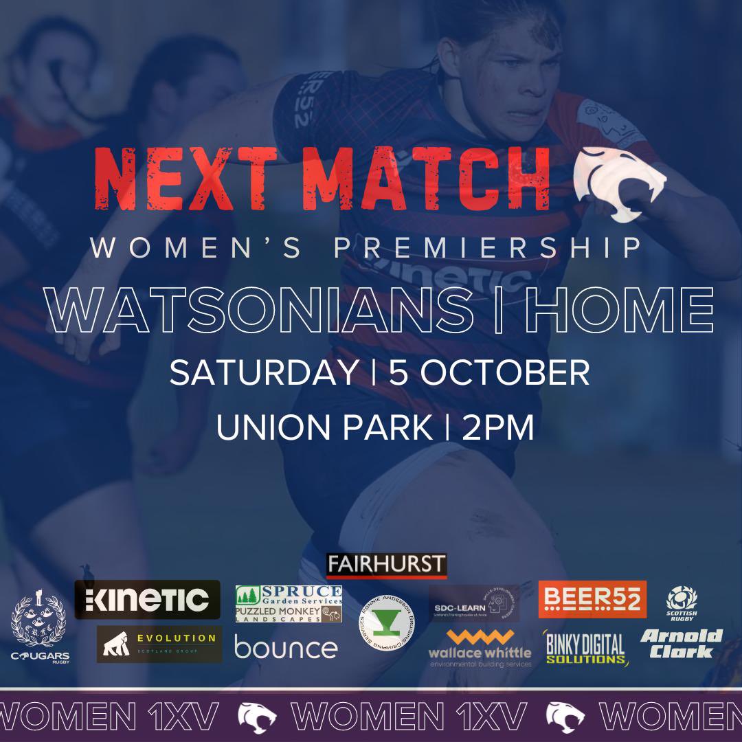 1XV squad are back at home this weekend with a big game against @watsonianwomensrugby always a super tough and competitive game against this side, one we’re looking forward to! Get down and support the women at 2PM KO @ Uni P! #corstorphinecougarswomen #womensrugby #rednblue❤️💙