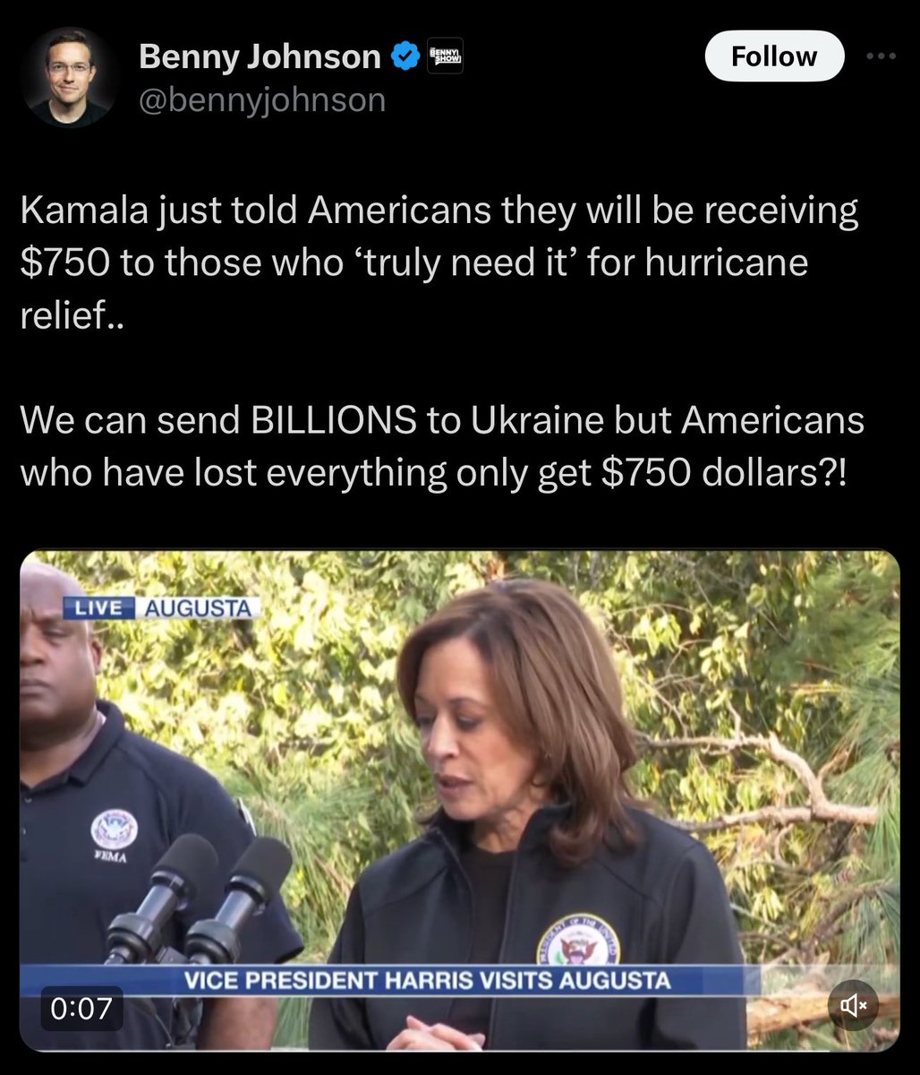 The propaganda outrage over the $750 in FEMA assistance for victims of Helene is HILARIOUS!!😂

Especially since the people who are spreading the propaganda are supporting the party that voted AGAINST increasing it.

Btw, it was $500 under Trump. But let’s see those tears!😂