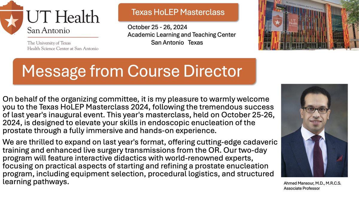 Texas HoLEP Masterclass 2024 (@texasholep) on Twitter photo Registration is open at:
meetings.association-service.org/uthsa
<a href="/Endo_Society/">Endourological Society</a> <a href="/UrologyTimes/">Urology Times</a> <a href="/urotoday/">UroToday.com</a> <a href="/AmerUrological/">Amer. Urol. Assn.</a> <a href="/ahmedmansour1st/">Ahmed Mansour</a>
#HoLEP #EEP Registration is open at:
meetings.association-service.org/uthsa
<a href="/Endo_Society/">Endourological Society</a> <a href="/UrologyTimes/">Urology Times</a> <a href="/urotoday/">UroToday.com</a> <a href="/AmerUrological/">Amer. Urol. Assn.</a> <a href="/ahmedmansour1st/">Ahmed Mansour</a>
#HoLEP #EEP