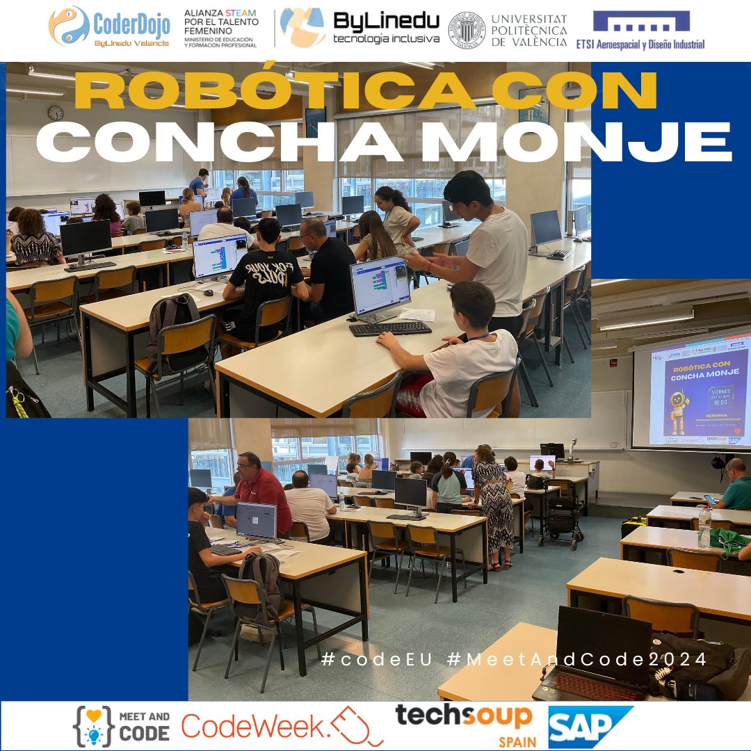 bylinedu's tweet image. Finaliza nuestro proyecto para #codeEU #MeetAndCode2024 "Robótica con Concha Monje" en @etsiadi.upv, con la colaboración de
@meetandcode.official @techsoup_spain @AmazonFutureEngineer
#AmazonFutureEngineer
#BylineduEsUnaActitud #TecnologiaInclusiva