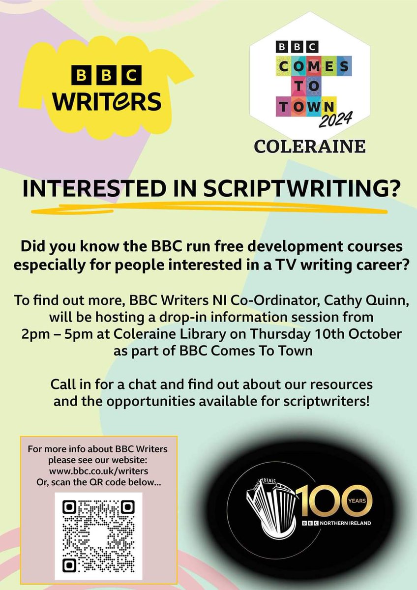 DrCNorth's tweet photo. In Coleraine next Thursday, great opportunity for @at_ulster students to drop in and learn about scriptwriting &amp; the creative sector!! https://t.co/ZdgcDlzwsr