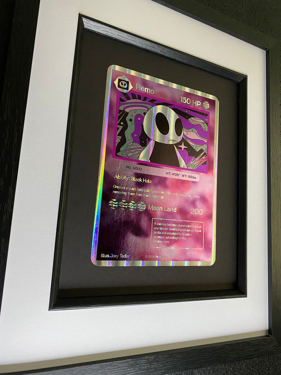 A collab with an old school friend to create our first physical art piece for the Remo holders raffle! 

11 layers of foil to create a collectible Remo trading card 🔥 

Can’t wait to reveal more