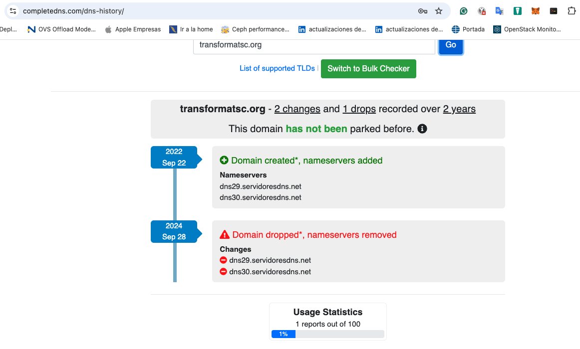 Over_bit's tweet photo. @todoesmentiratv La web de TransformaTSC (Begoña Gomez) eliminada el 28 de Sept del 2024... https://t.co/h58kP0q5ja