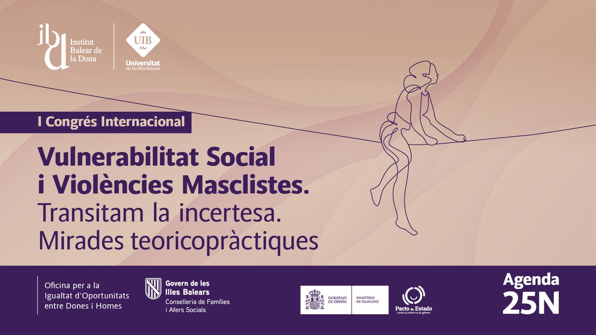 Carme Vidal ✊🏽👩🏻⚕️♀ (@carmevidalfem) on Twitter photo I Congrés Internacional sobre Vulnerabilitat Social i Violències Masclistes: «Transitam la incertesa. Mirades teoricopràctiques» <a href="/OIO_IgualtatUIB/">Oficina Igualtat UIB</a>
🗓️Del 20 al 22 de novembre a la Universitat de les Illes Balears (Edifici Jovellanos) Inscripcions vsvm.uib.cat/Inscripcion/In… I Congrés Internacional sobre Vulnerabilitat Social i Violències Masclistes: «Transitam la incertesa. Mirades teoricopràctiques» <a href="/OIO_IgualtatUIB/">Oficina Igualtat UIB</a>
🗓️Del 20 al 22 de novembre a la Universitat de les Illes Balears (Edifici Jovellanos) Inscripcions vsvm.uib.cat/Inscripcion/In…