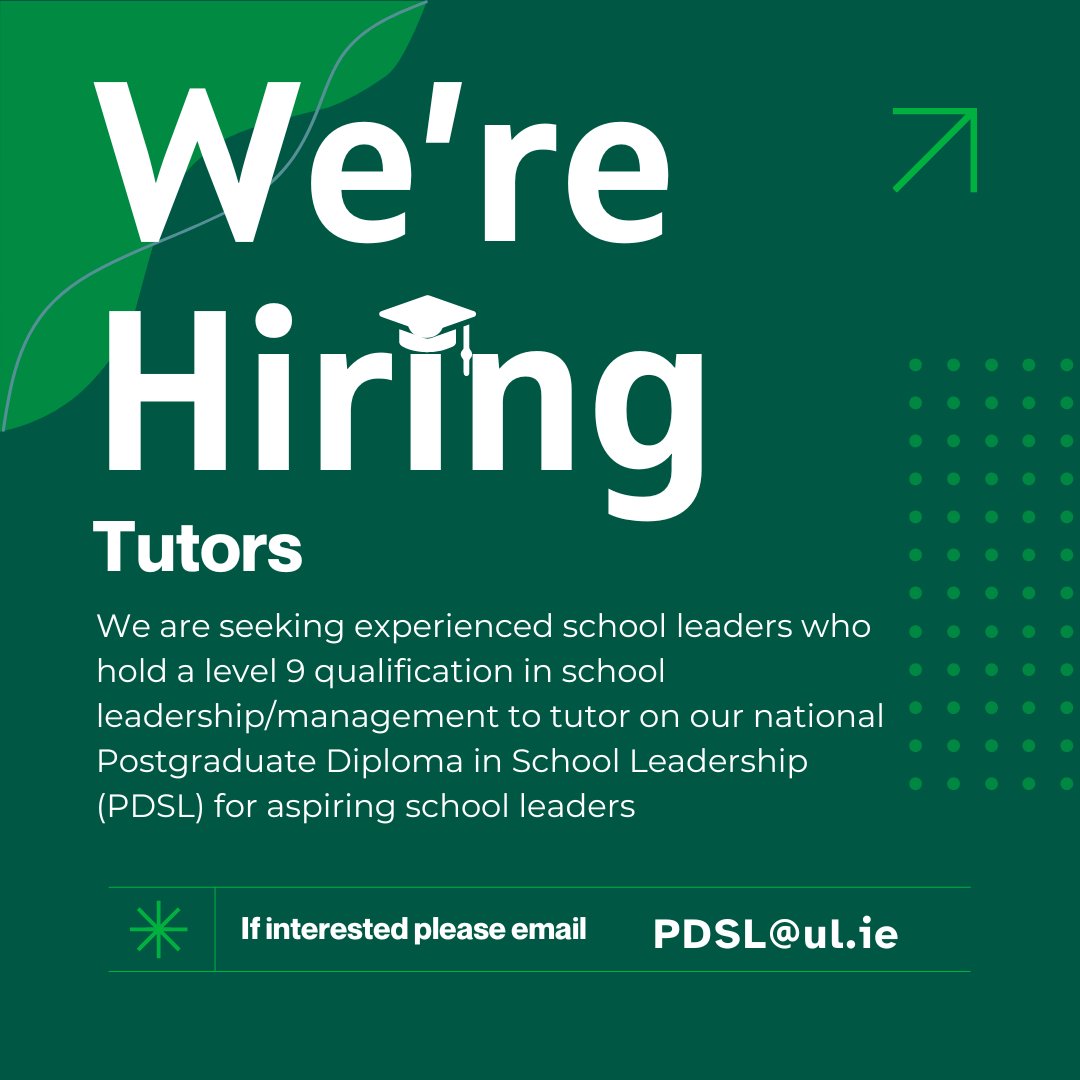 Leaders_SoE's tweet photo. Are you an experienced school leader? If so and you are interested in contributing to the professional development of aspiring school leaders through the prestigious Postgraduate Diploma in School Leadership get in touch at PDSL@ul.ie https://t.co/Ni0s36zaiC