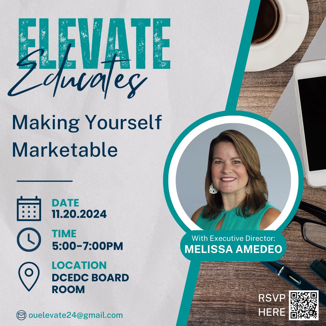 Join us for " Elevate Educates: Making Yourself Marketable". Enhance your personal brand to market yourself on social media with our Executive Director, Melissa Amedeo, and hear from professionals on what they look for during the hiring process! 

 RSVP: form.jotform.com/242755768311058