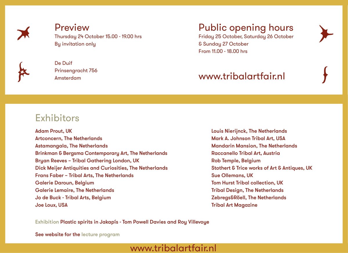 Tribal Art Fair Amsterdam — Save the Date — 25-27 October 2024 - (Opening Preview on October 2024) - tribalartfair.nl