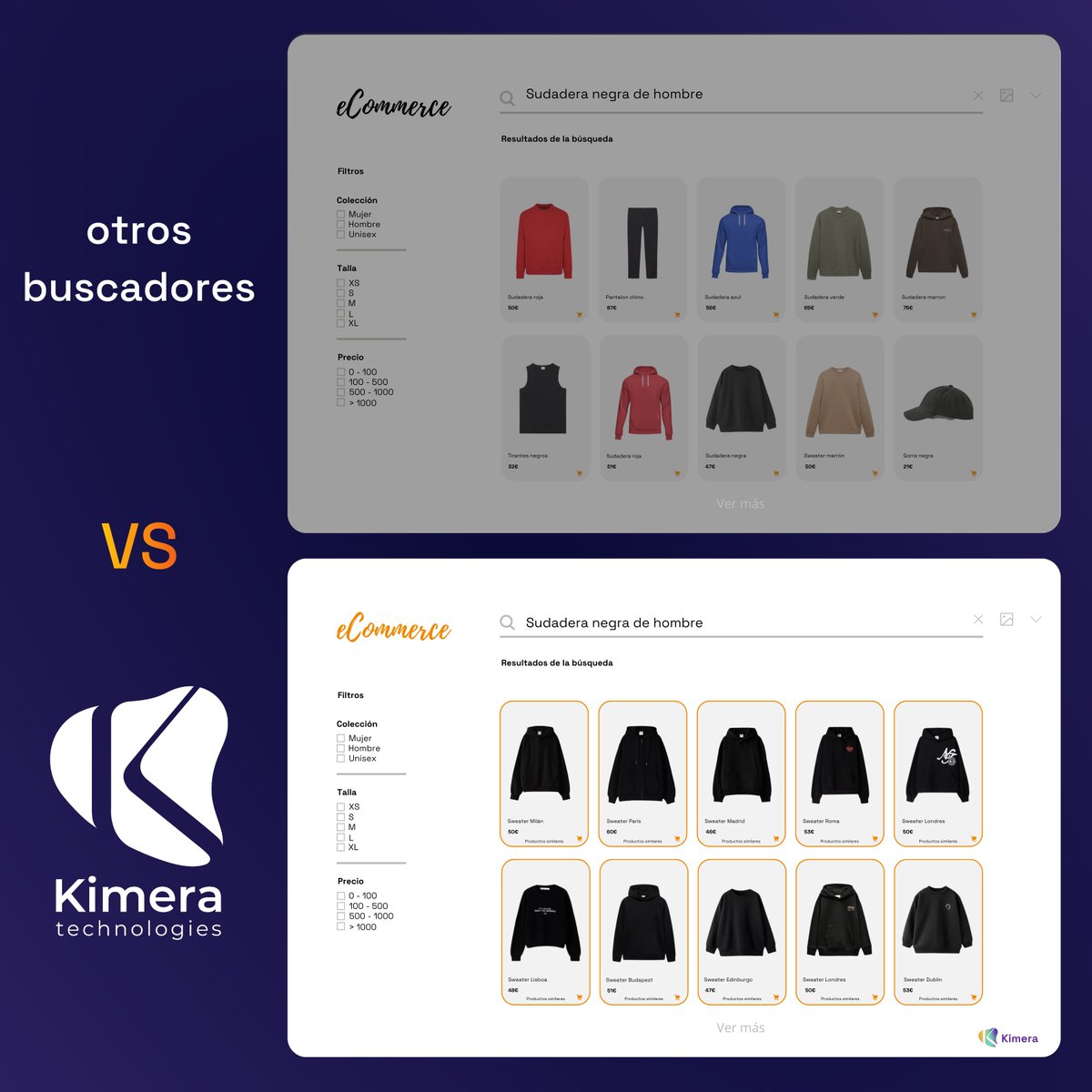 Kimera_Search's tweet photo. 🧐 Buscas una sudadera negra y te aparece de todo, menos lo que necesitas...

¡Con nuestro buscador con IA, eso no pasa! 🤖

Resultados precisos al instante.⏱️ 

#IA #InteligenciaArtificial #BuscadorInteligente #ComputerVision #Rapidez #Precision #Inteligencia #Futuro #Innovación https://t.co/AAuqN5KXYQ