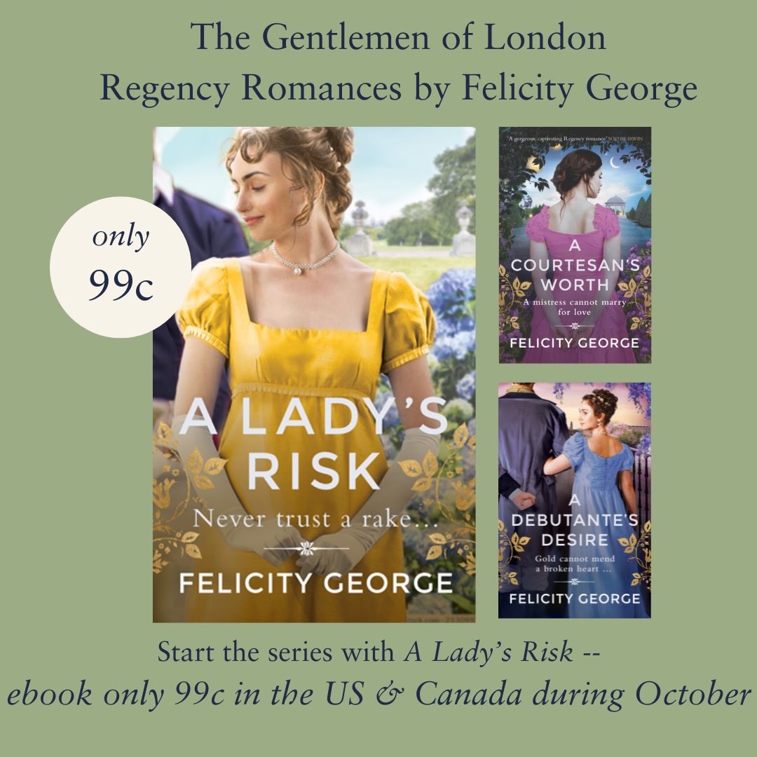🇺🇸🇨🇦ebook 99c deal! 👒🎩📣
#Steamy #RegencyRomance perfect for #cozy #autumn days. Start the series for less than a dollar during the #October monthly deal on #ALadysRisk! 🍁🧡🍂
#amreadingromance
#RomanceReaders
#romancebooks
#FelicityGeorge
#RegencyFelicity