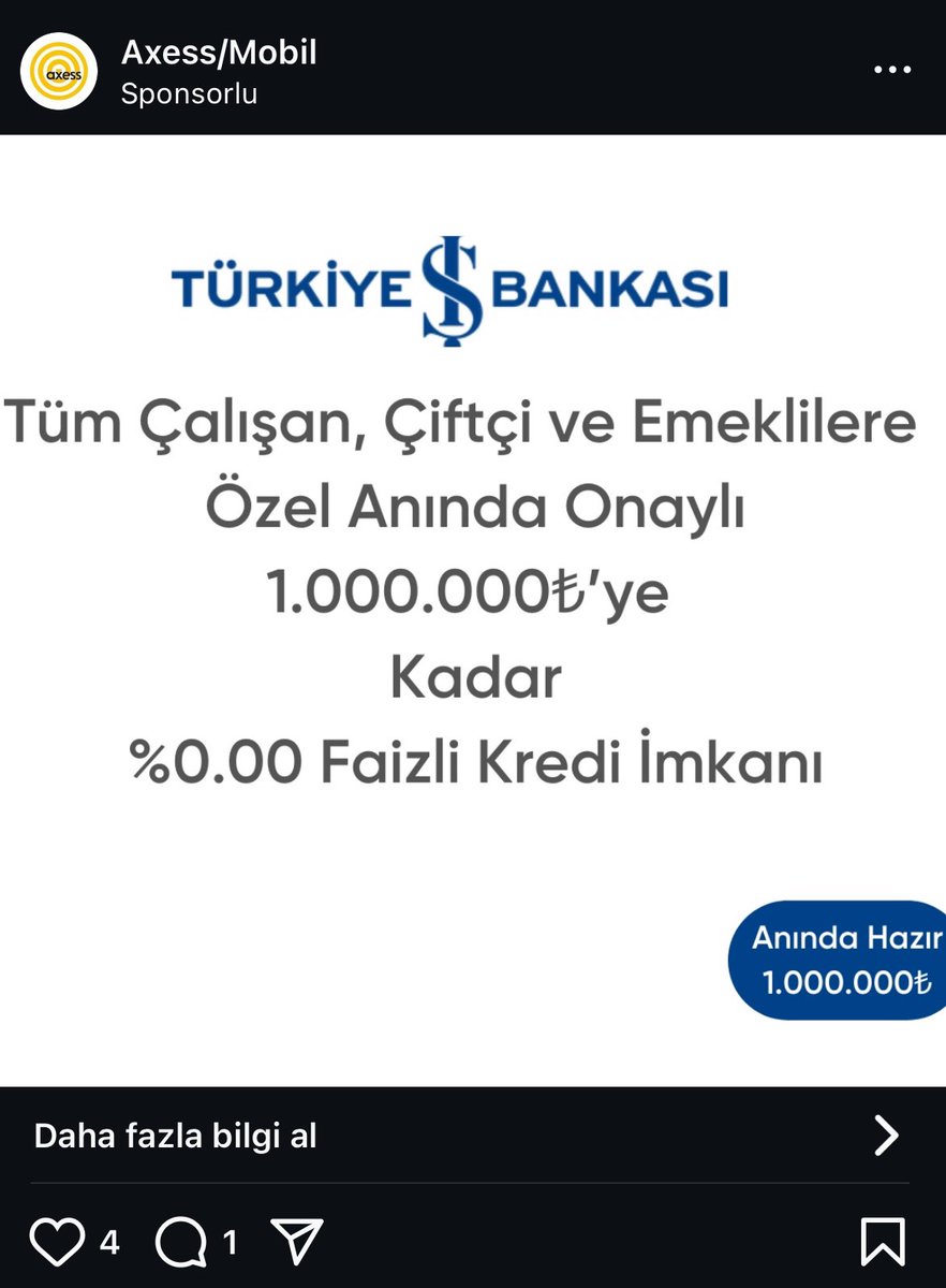 Kim yaptı lan bunu 🙂🙂🙂 Axees paylaşıp içerik İş bankası yazık reklam paranıza.