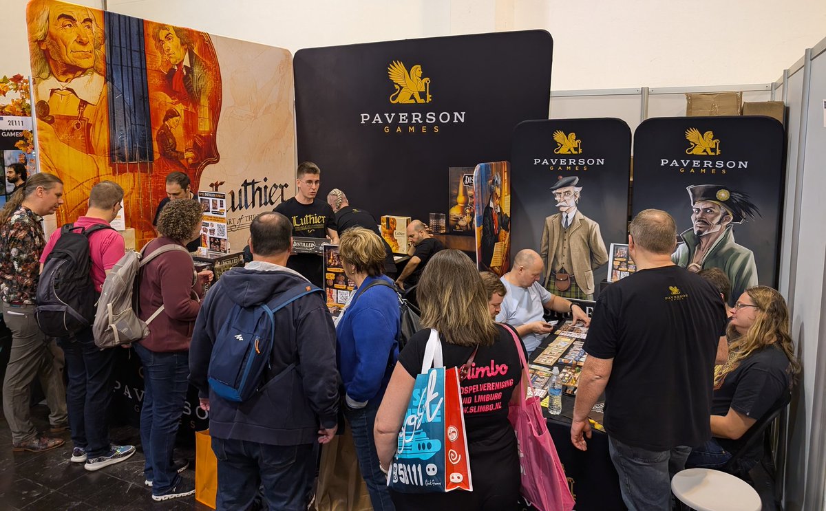 The Paverson Games booth is hoppin' at Essen, selling tons of #Distilled Cask Strength expansions plus hyping #Luthier! 🇩🇪🎉 #smallbutmighty #essen #spiel #spielessen #essenspiel #boardgames #bgg #boardgamegeek