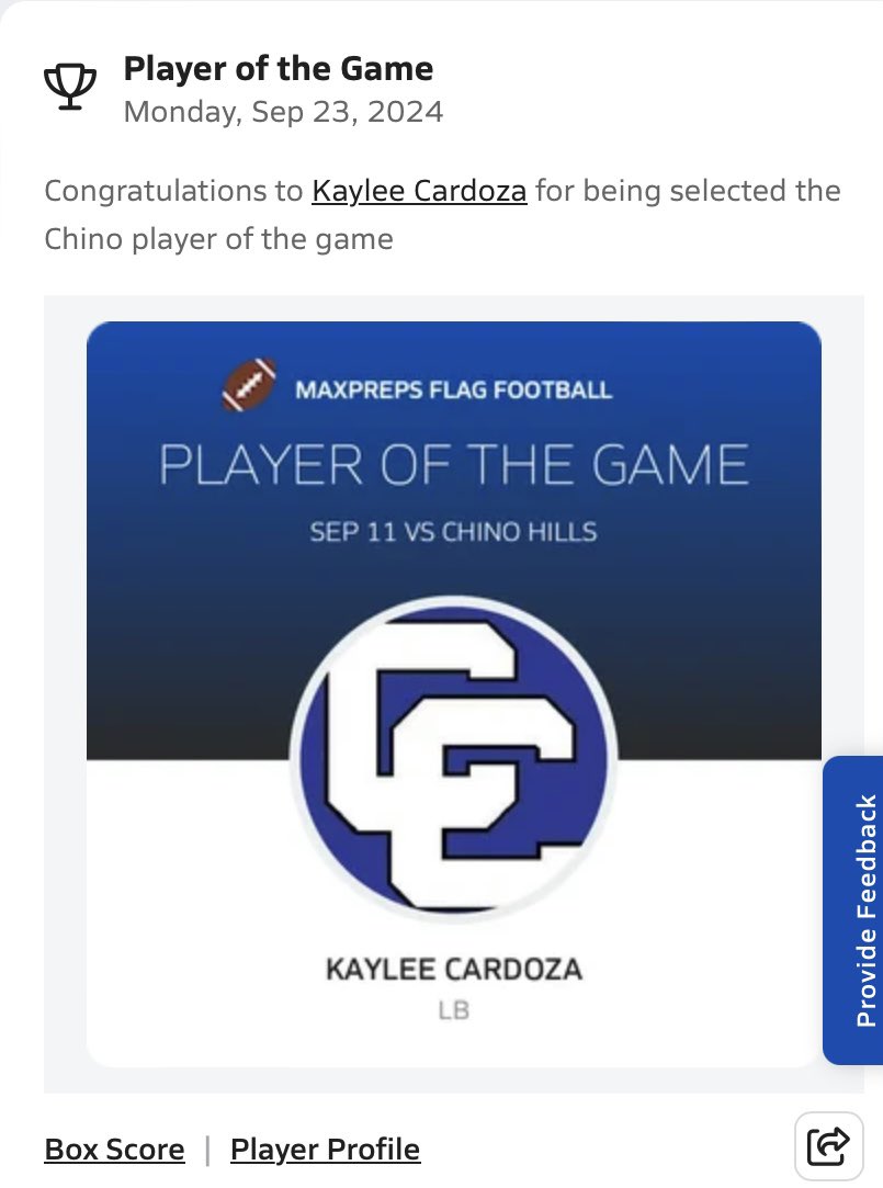 MouseCardoza28's tweet photo. Player of the game against chino hills and Ontario high school 🙌🏼 @ChinoHighSports @MaxPreps 
#freshman #20 #playerofthegame #linebacker #pick6 #chinocowboys #maxpreps #highschool #flagfootball https://t.co/8tf4lnntVl