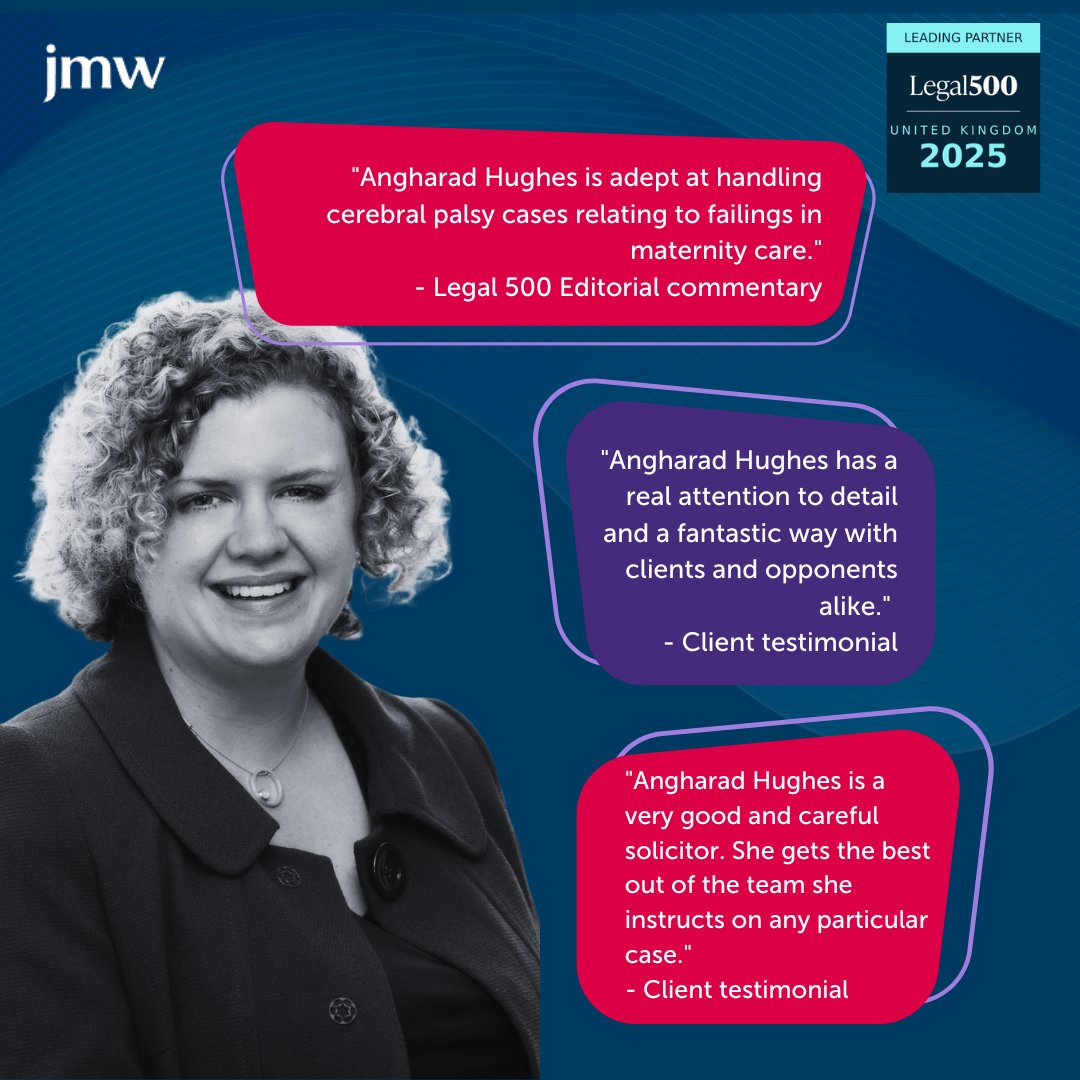 JMW clinical negligence team Partner <a href="/9SQAngharad/">AngharadHughes</a> has been commended as a Leading Partner in the latest edition of <a href="/thelegal500/">The Legal 500</a>. 🎉

Angharad is renowned for her expertise in handling cases involving serious injuries to patients, and this recognition is much deserved! 👏