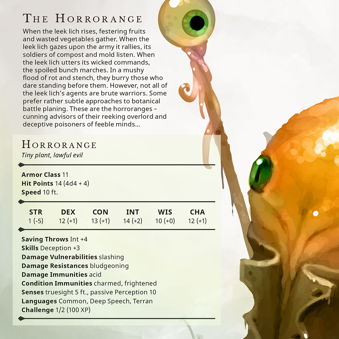 fluffy_folio's tweet photo. Spooktober is here – time for some eldritch fruits and eerie vegetables! here is the first one: the Horrorange #dnd #ttrpg https://t.co/DVViuJXXyQ
