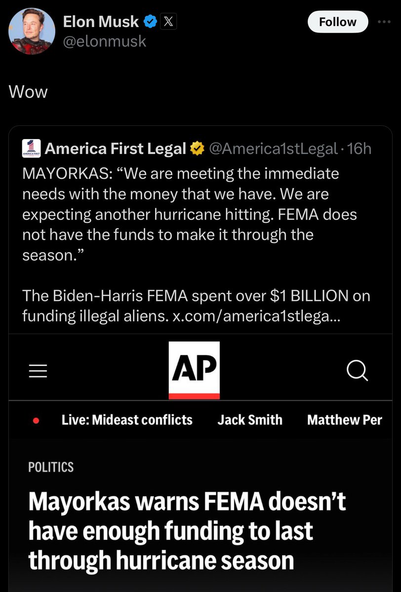 FEMA is underfunded because Republicans have not passed the bills to fund the agency properly. Yet they are still doing a great job managing this recovery effort. Musk and his minions are truly evil.