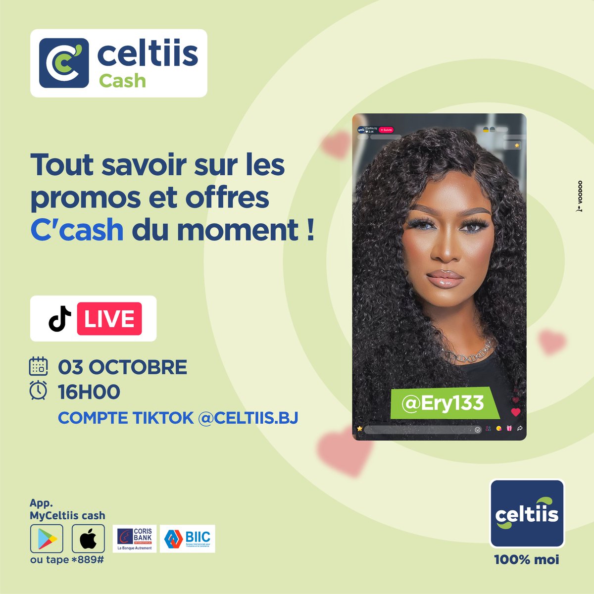 celtiisbj's tweet photo. #ERY est en live🔴 sur notre compte TikTok ! 

Rendez-vous ici 👉🏾 https://t.co/TKqeYKS2MG pour participer et tenter de remporter des lots incroyables de Celtiis Cash ! 🤩

 #Celtiis100PourcentMoi #1erOpérateurGlobal #wasexo https://t.co/xYdiUXqJsj