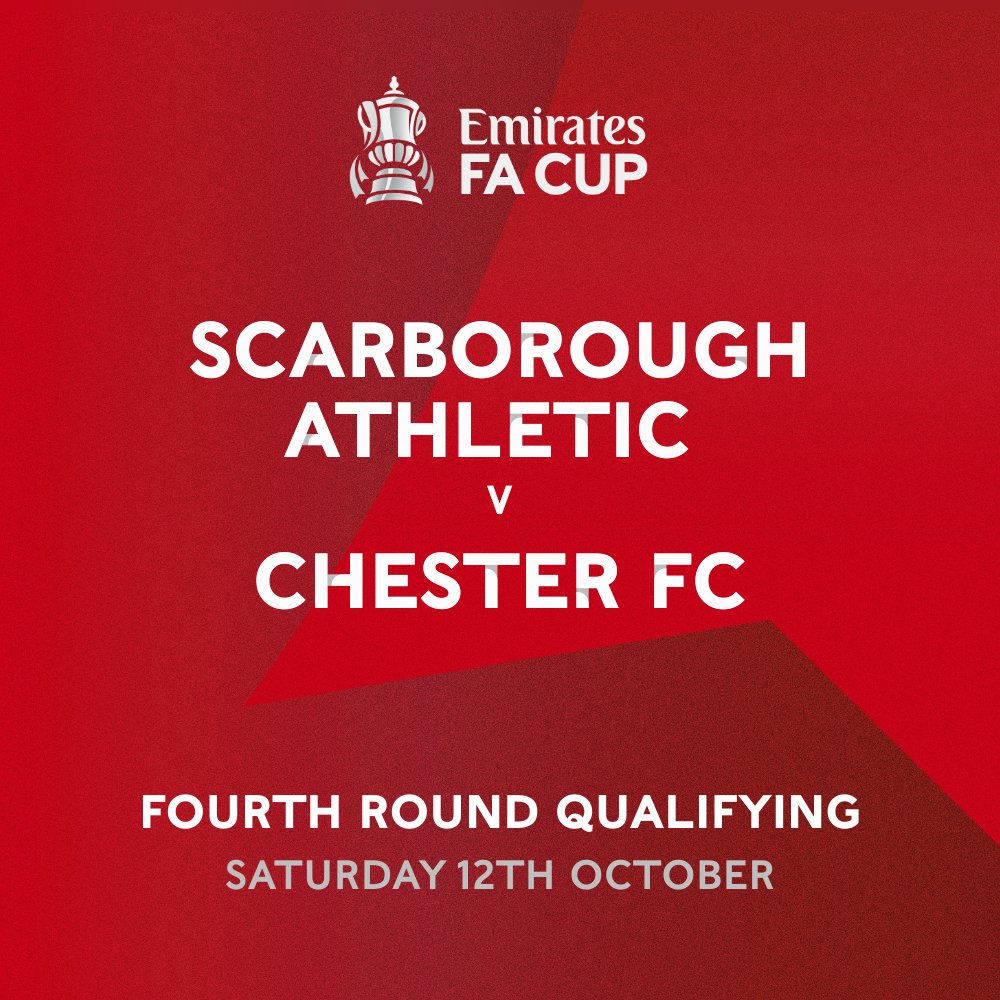 𝗧𝗶𝗰𝗸𝗲𝘁𝘀 𝗮𝗿𝗲 𝗻𝗼𝘄 𝗼𝗻 𝘀𝗮𝗹𝗲!

Tickets for our Emirates FA Cup Fourth Round Qualifying home fixture against <a href="/ChesterFC/">Chester FC</a> are available online now: scarboroughathleticfc.ktckts.com/event/scarches…

Pay on the gate will be available for this fixture.

Season passes are not valid.
Seated season