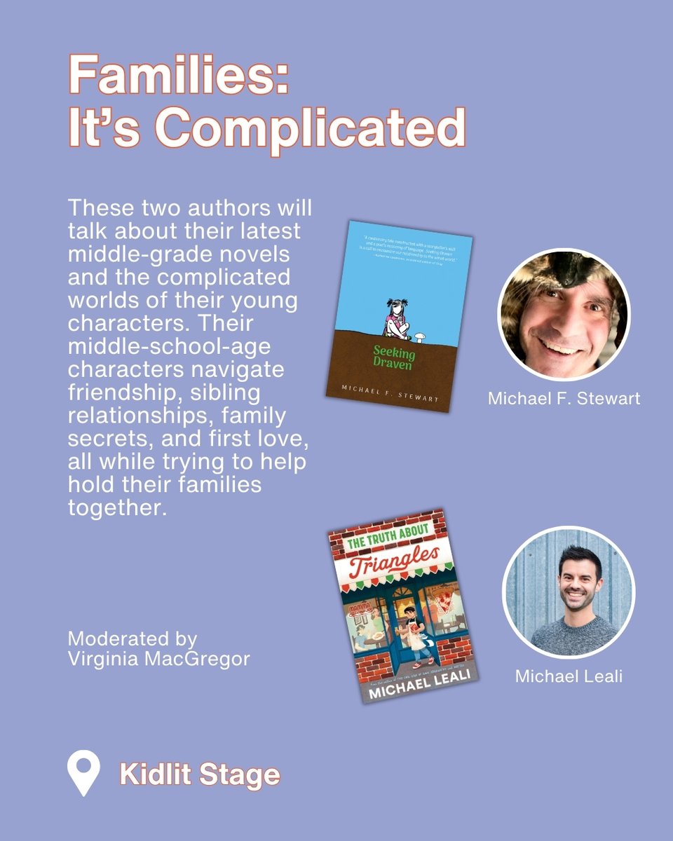 👨‍👩‍👧 𝗙𝗮𝗺𝗶𝗹𝗶𝗲𝘀: 𝗜𝘁’𝘀 𝗖𝗼𝗺𝗽𝗹𝗶𝗰𝗮𝘁𝗲𝗱

Featuring: Michael Leali (@michaelleali), Michael F. Stewart (<a href="/MichaelFStewart/">Michael F. Stewart</a>)
Moderated by: Virginia MacGregor
📍 Location: Kidlit Stage