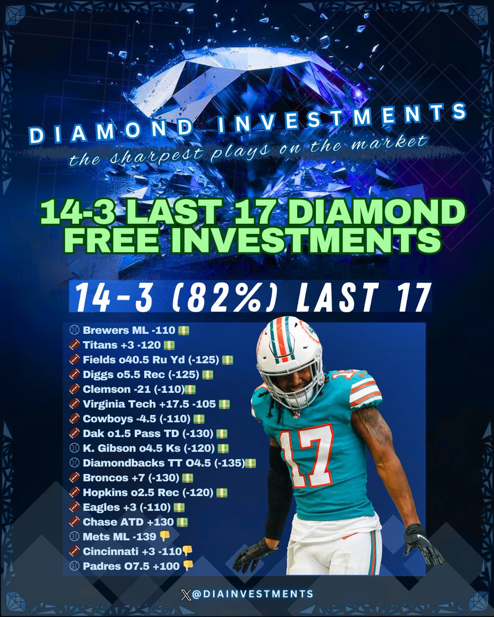 🔨💎 𝗙𝗥𝗘𝗘 𝗡𝗙𝗟 𝗣𝗟𝗔𝗬𝗘𝗥 𝗣𝗥𝗢𝗣  💎🔨

14-3 (82%) LAST 17 FREE INVESTMENTS! 

RT/LIKE + REPLY AND I'LL DM YOU‼️ 

MUST BE FOLLOWING✅
<a href="/Dia_Investments/">Diamond Investments Support</a>
