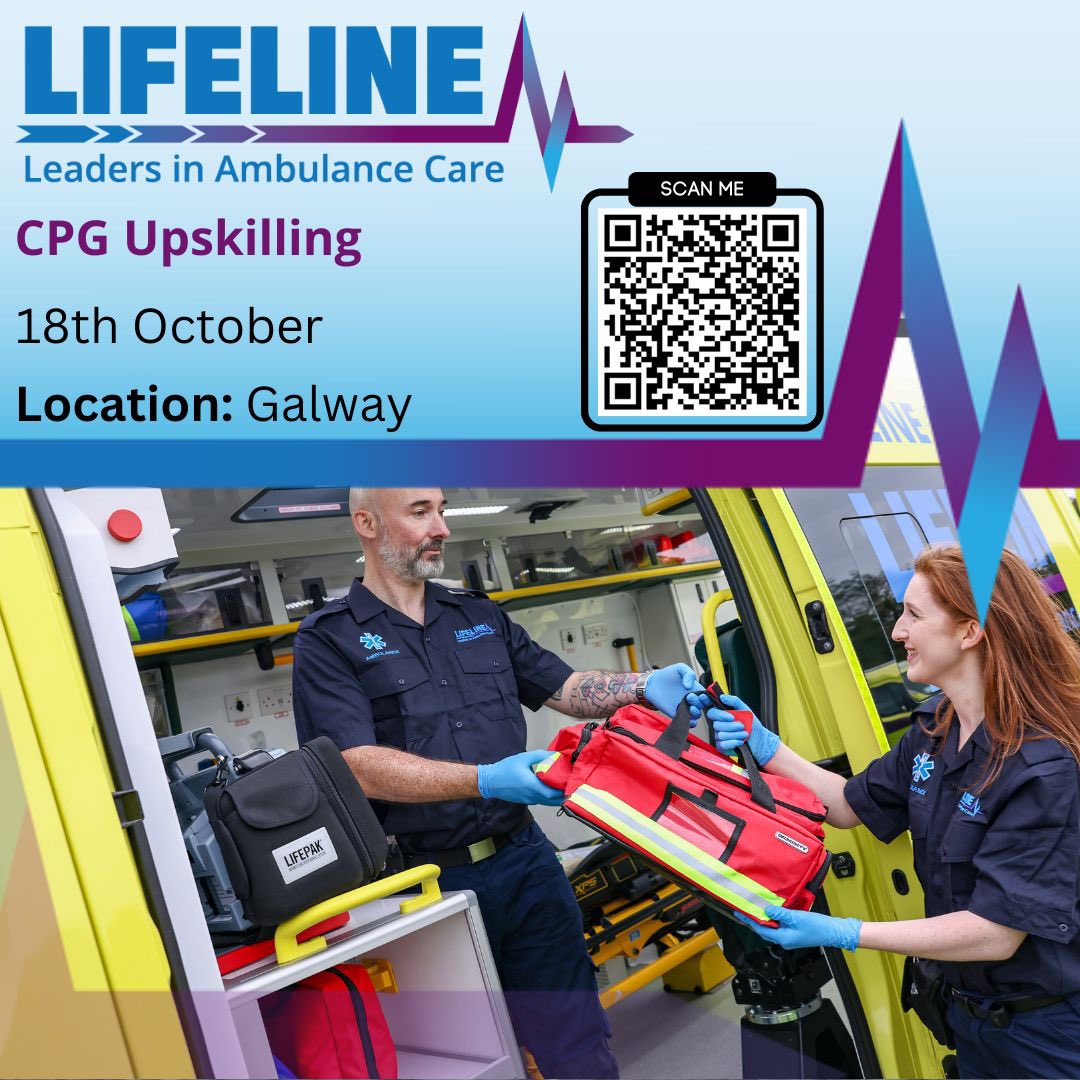 We have CFR-A and upskilling courses taking place in Galway. If you are interested book now by scanning the QR code or enrolling through our website before it’s too late! 🚑🩺 #leadersinambulancecare