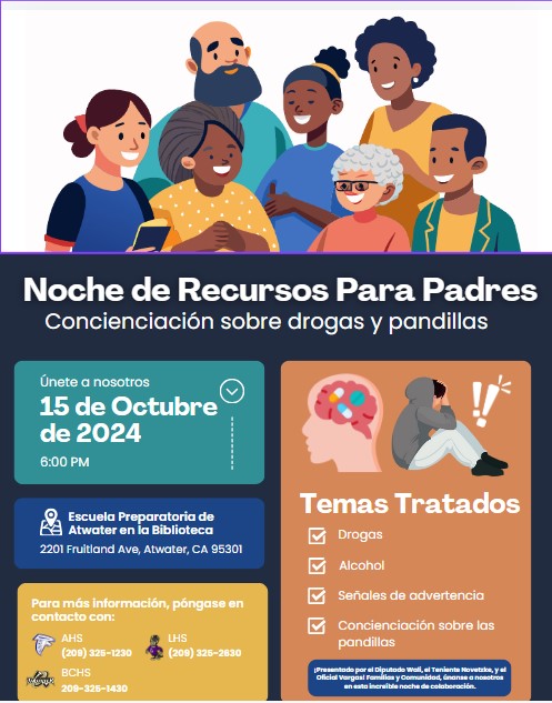 Parents, Please join us for our Parent Resource Night at Atwater HIgh School on October 15th at 6 PM!