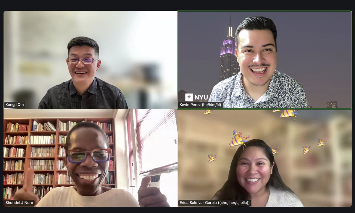Kevin Pérez (@srperezk) on Twitter photo I’m thrilled to share that I’ve successfully passed my oral and written comprehensive examinations! 🥰🥳🙏🏼 A HUGE thank you to <a href="/ESaldivargarcia/">Dr. Erica SaldivarGarcia</a> <a href="/kongji_qin/">Kongji Qin</a> & <a href="/NeroShondel/">Shondel Nero</a> for facilitating our conversation today. 💜 #NYU #BilingualEducation #PhD I’m thrilled to share that I’ve successfully passed my oral and written comprehensive examinations! 🥰🥳🙏🏼 A HUGE thank you to <a href="/ESaldivargarcia/">Dr. Erica SaldivarGarcia</a> <a href="/kongji_qin/">Kongji Qin</a> & <a href="/NeroShondel/">Shondel Nero</a> for facilitating our conversation today. 💜 #NYU #BilingualEducation #PhD