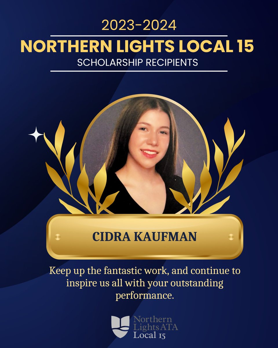 NLATA15's tweet photo. Congratulations to the 2023-2024 Northern Lights Local 15 scholarship recipients.

- - -

2024-2025 scholarship application is now open. Head to our website. The deadline is May 15th, 2025. 

#albertaed #scholarships #atalocal15 https://t.co/SE5xFLIfip
