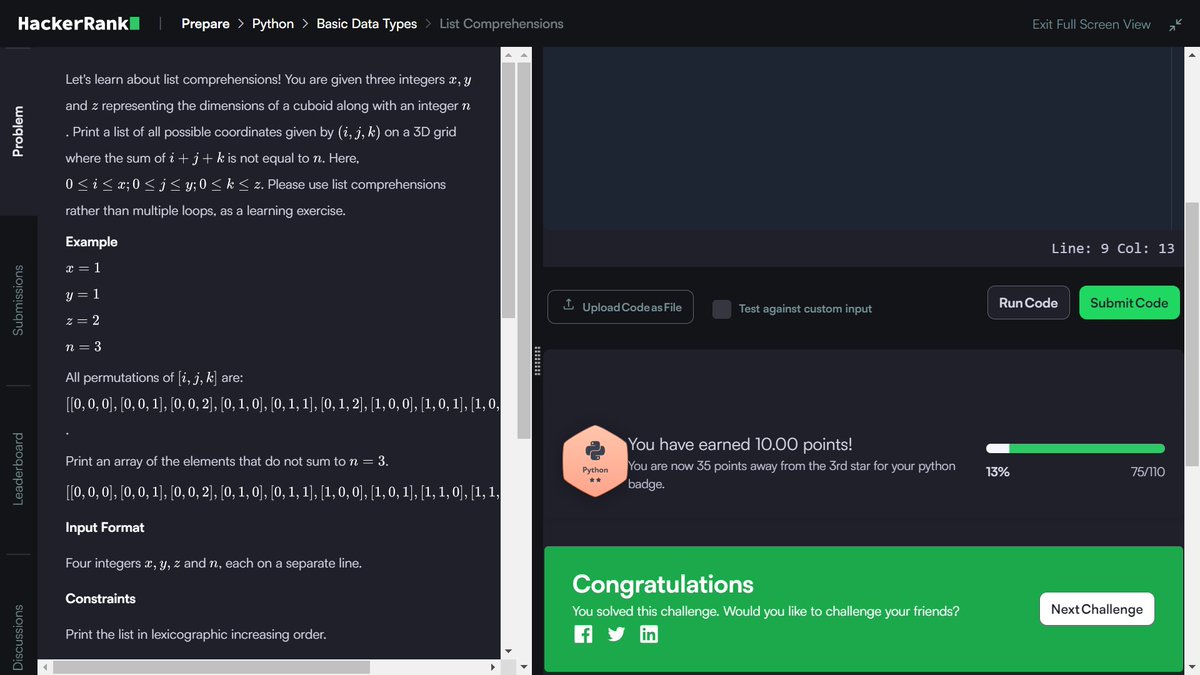 subratakuila01's tweet image. Day 6: Today I tackled list comprehensions and solved the 'Find the Runner-Up Score' challenge from @hackerrank. Every problem solved brings me one step closer to mastering coding.
#Python #CodingChallenge #21DaysOfCode