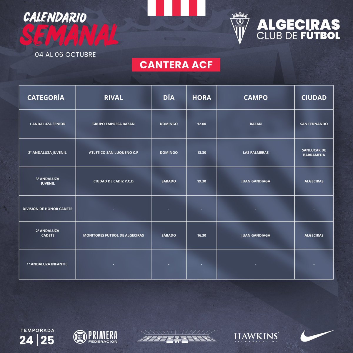 AlgecirasCF's tweet image. ⏰ Horarios de la cantera para el fin de semana.

🎟️ Entrada gratuita para los abonados del Algeciras C.F.

#LaBase #SéParteDelÉxito #CanteraACF