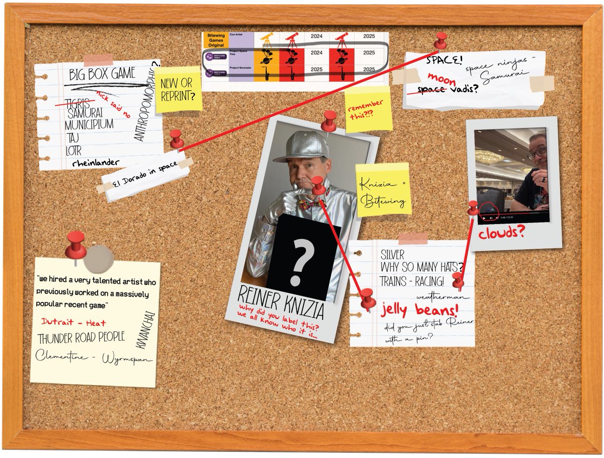 Bitewing Games (@bitewinggames) on Twitter photo Oh wow, that conspiracy board on the secret <a href="/ReinerKnizia/">Reiner Knizia</a> Kickstarter pre-launch page has really been growing in that past few days!
Wait a second... is that <a href="/michaeldilisio/">Mike DiLisio</a>?!?! He sure looks nervous. The mystery deepens.... Oh wow, that conspiracy board on the secret <a href="/ReinerKnizia/">Reiner Knizia</a> Kickstarter pre-launch page has really been growing in that past few days!
Wait a second... is that <a href="/michaeldilisio/">Mike DiLisio</a>?!?! He sure looks nervous. The mystery deepens....