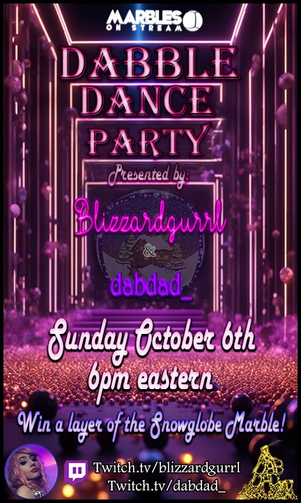 BlizzardGurrl_'s tweet photo. 😱 WE’RE BACK 😎 This Sunday at 6pm ET The Marble DABble Dance Party returns!! 🔥

☃ Win exclusive snowglobe marble skins!!
🤩 Mycycle Merch #Giveaway winner
🎧 LIVE Music feat. DJ Dabdad_ https://t.co/6UMIToFynl