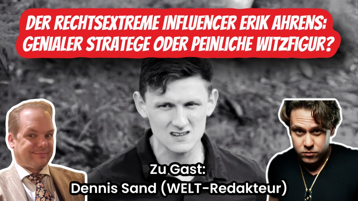 Heute Abend um 20:35 Uhr gehe ich zusammen mit <a href="/welt/">WELT</a>-Readakteur <a href="/realDennissand/">Dennis Sand</a>  der Frage nach, ob der rechtsextreme Influencer Erik Ahrens ein genialer Stratege oder doch nur eine peinliche Witzfigur ist. Schaut rein: youtube.com/watch?v=YKSfhi…