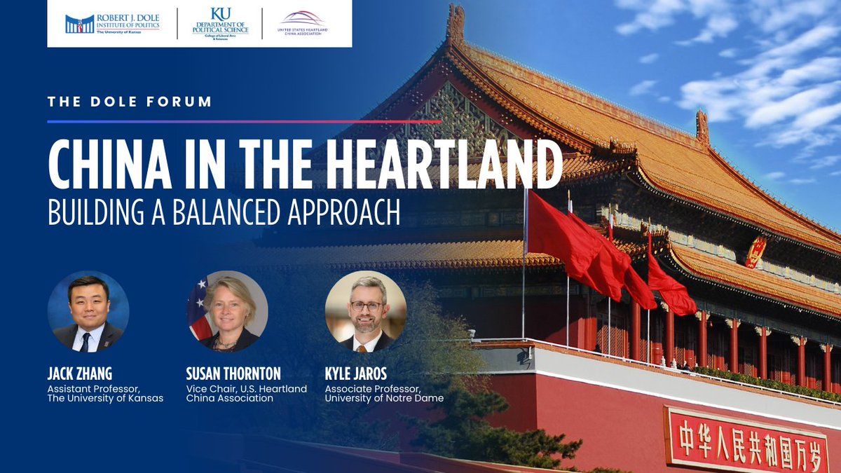 KU Center for East Asian Studies (@kueastasia) on Twitter photo Our very own, Dr. Jack Zhang, will be participating in next week's China in the Heartland Forum, sponsored by <a href="/DoleInstitute/">Dole Institute of Politics</a>.
October 10 | 7:00 pm - 8:15 PM | Hybrid Event
doleinstitute.org/event/china-in… Our very own, Dr. Jack Zhang, will be participating in next week's China in the Heartland Forum, sponsored by <a href="/DoleInstitute/">Dole Institute of Politics</a>.
October 10 | 7:00 pm - 8:15 PM | Hybrid Event
doleinstitute.org/event/china-in…