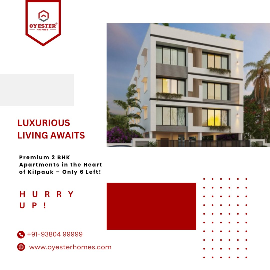 oyesterhomes's tweet photo. Experience luxury and convenience at Kalyan Shravanam, Kilpauk.

Spacious 2 BHK apartments with world-class amenities. 

Book your dream home today! Only 6 units available!
Call us at +91-93804 99999
https://t.co/xHad46xZym
#LuxuryLiving #KilpaukHomes #2BHKChennai #OyesterHomes https://t.co/PLrC7sFh7J