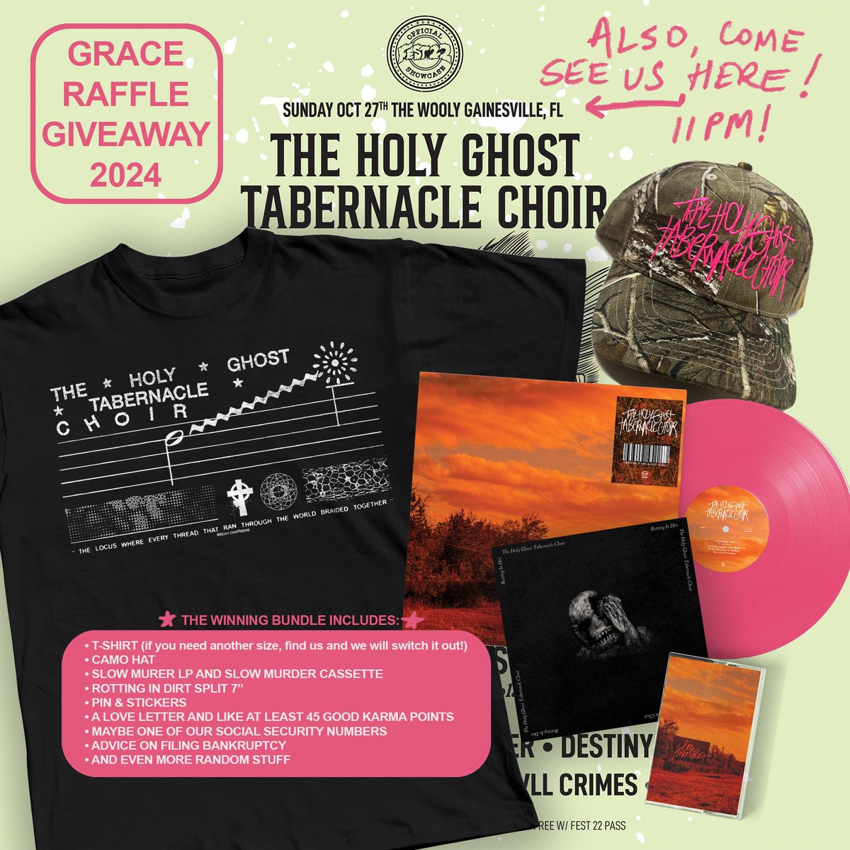 one of the shows we’re playing is <a href="/thefestfl/">The Fest</a> - one of our favorite fests we’ve ever played - it is an experience unlike anything else

for the past six years they’ve done a raffle to raise money for GRACE, fighting to end homelessness in gainesville and we’ve got a raffle pack!