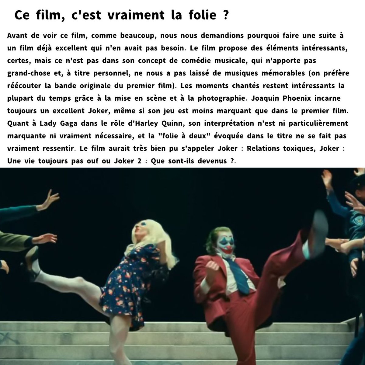 CmmNord's tweet photo. Avez-vous un avis sur le deuxième film Joker ? N'hésitez pas à le partager en commentaire.

#cinema #film #critique #analyse #joker #jokermovie #joker2 #jokerfolieadeux #folieadeux https://t.co/Ugd39O5X9f