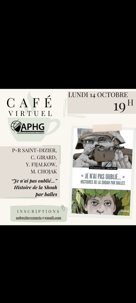 GuimonnetCh's tweet image. Lundi 14/10 nous vous proposons un #CaféVirtuel autour de cette excellente BD. Rejoignez-nous pour échanger avec @YgalFijalkow @Michal_Chojak et les auteurs Pierre-Roland Saint-Dizier et Christophe Girard. 
Inscriptions ouvertes 
@APHGVersailles @AphgCreteil @APHG_Paris