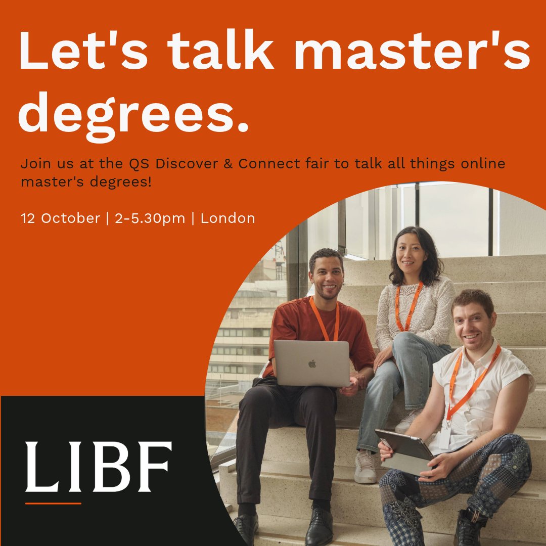 StudyLIBF's tweet image. Interested in an online master’s degree, but still have some burning questions?

Join us in London for @TopUnis&apos; Discover &amp;amp; Connect master’s fair on 12 October. We’re prepped and ready to help you get the answers you need. Register here: bit.ly/4dsSkip

#StudyLIBF